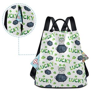 ALAZA Cute Cat Kitten Shamrocks Leaf St Patrick Backpack Purse for Women Anti Theft Fashion Back Pack Shoulder Bag