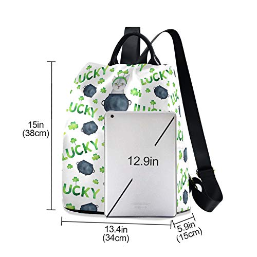 ALAZA Cute Cat Kitten Shamrocks Leaf St Patrick Backpack Purse for Women Anti Theft Fashion Back Pack Shoulder Bag