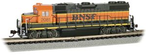 bachmann trains - gp38-2 - dcc econami sound value-equipped locomotive - bnsf #2081 h1 scheme with dynamic brakes - n scale, 66851