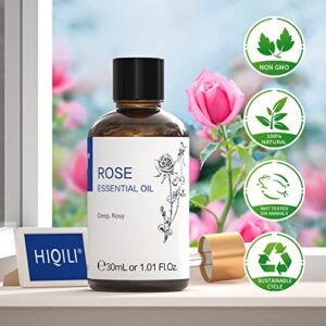 HIQILI Rose Essential Oil for Diffuser, Skin, Hair, Perfume, Candle Making 30ml (1 fl oz)