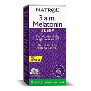 natrol, 3 a.m. melatonin sleep aid strengthens immune system 100 drugfree and natural lavender vanilla flavor fast dissolve tablets, 60 count