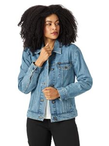 wrangler women's relaxed fit memory maker jean jacket, basin, large
