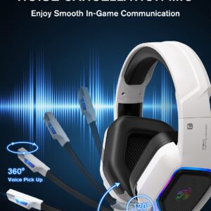 ZIUMIER Z30 White Gaming Headset for PS4, PS5, Xbox One, PC, Wired Over-Ear Headphone with Noise Isolation Microphone, RGB Flowing LED Light, Bass Surround Sound