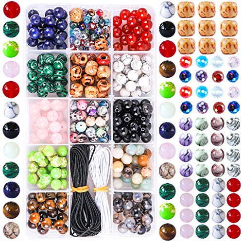 Fishdown 290 Pcs Mixed Stone Beads for Jewelry Making Kit, Crystal Beads Set Chakra Healing Beads, Loose Beading Gemstone Beads Wooden Beads Assortment for Bracelets Necklace Making DIY Kit