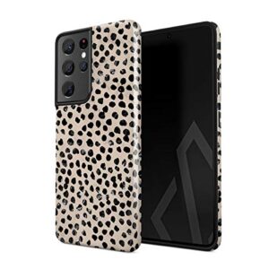 burga phone case compatible with samsung galaxy s21 ultra - hybrid 2-layer hard shell + silicone protective case -black polka dots pattern nude almond latte - scratch-resistant shockproof cover