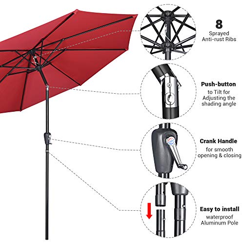 Yescom 9Ft UV50+ Aluminum Outdoor Table Patio Umbrella with Crank Tilt 3000PA Sunshade Deck Yard Garden Pool Balcony