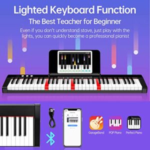 61 Key Electric Keyboard Piano Full Size Keys Portable Complete Digital Electronic Music Piano Set Lighted Keys with Built-In Speakers & Keynote Stickers for Piano Beginners