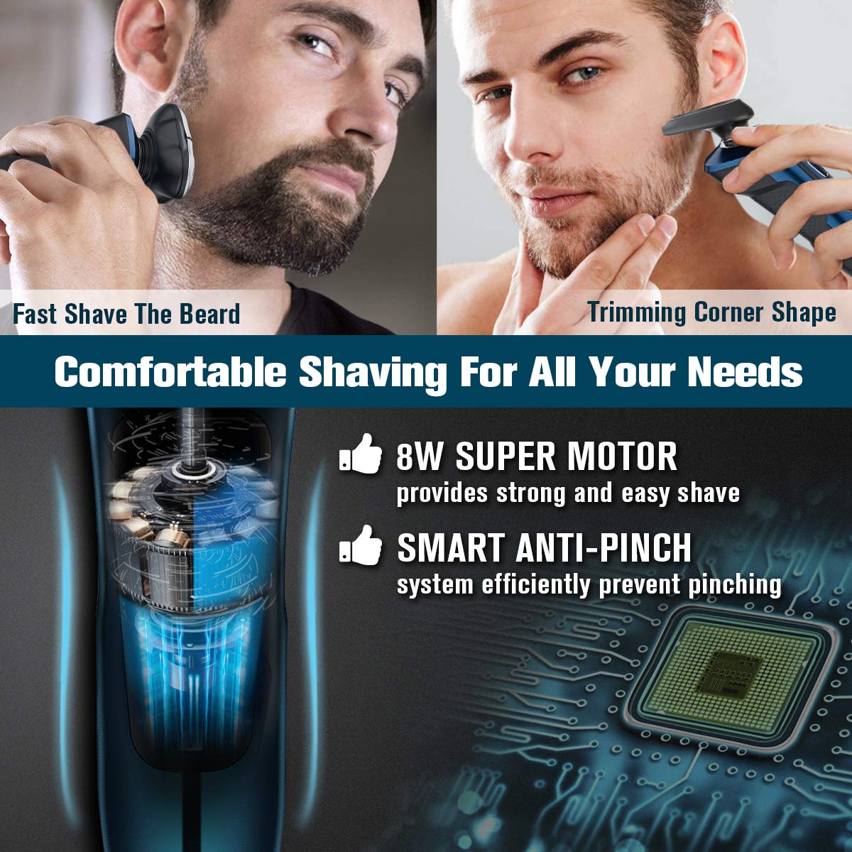 Vifycim Electric Shavers for Men, Mens Electric Razor, Dry Wet Waterproof Man Rotary Facial Shaver Face Shaver Cordless Travel USB Rechargeable with Beard Trimmer Led Display for Husband Shaving