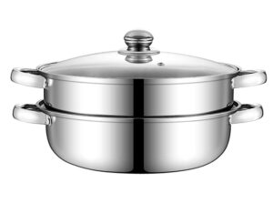 steamer set hot pot glass lid soup base korean bbq multi cooker stainless steel pot set (2 tier steamer)