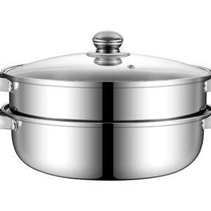Steamer Set Hot Pot Glass Lid Soup Base Korean BBQ Multi Cooker Stainless Steel Pot Set (2 Tier Steamer)