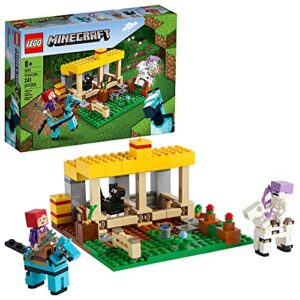 lego minecraft the horse stable 21171 building kit; fun minecraft farm toy for kids, featuring a skeleton horseman; new 2021 (241 pieces)