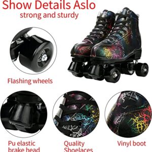 LEAFIS Roller Skates Classic High-top for Adult Outdoor Skating Light-Up Four-Wheel Roller Skates Shiny Roller Skates for Women (Lightning Black Flash Wheel,38 / US 6.5)