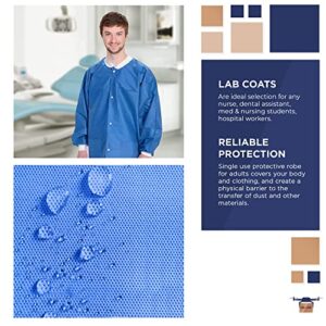 EZGOODZ Disposable Lab Coats for Adults Medium, Blue SMS Waterproof Disposable Clothing 10 Pack, Breathable and Light Lab Coats Disposable 40 GSM with Knit Wrists, Collar, Front Snaps, 3 Pockets