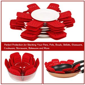 BYKITCHEN Pan Pot Protectors, Larger & Thicker Pan Protector with Stars, Set of 12 and 3 Different Sizes, Red Pot Divider Pads for Protecting and Separating Your Cookware