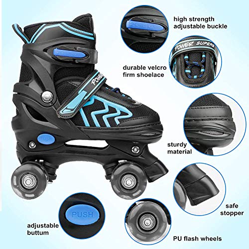 Kids Roller Skates for Boys Girls, Adjustable 4 Size Roller Skates for Men Women with Illuminate Wheels, Small Size - Little Kid