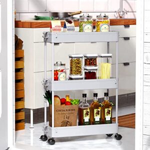 SPACEKEEPER Slim Rolling Storage Cart, Laundry Room Organization, 3 Tier Mobile Shelving Unit Bathroom Organizer Utility Cart for Kitchen Narrow Places(Gray)