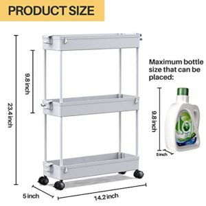 SPACEKEEPER Slim Rolling Storage Cart, Laundry Room Organization, 3 Tier Mobile Shelving Unit Bathroom Organizer Utility Cart for Kitchen Narrow Places(Gray)