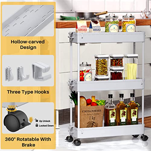 SPACEKEEPER Slim Rolling Storage Cart, Laundry Room Organization, 3 Tier Mobile Shelving Unit Bathroom Organizer Utility Cart for Kitchen Narrow Places(Gray)