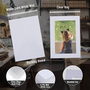 Acid Free 5 Pack 5x7 Pre-Cut Mat Board Show Kit for 4x6 Photos, Prints or Artworks, 5 Core Bevel Cut Matts and 5 Backing Boards and 5 Crystal Plastic Bags, White