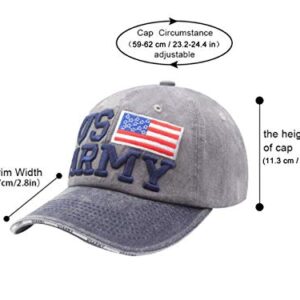 Anna-Kaci USA American Flag Hat for Men and Women US Army Letter Embroidered Color Block Washed Cotton Baseball Cap, Grey