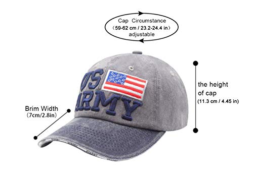 Anna-Kaci USA American Flag Hat for Men and Women US Army Letter Embroidered Color Block Washed Cotton Baseball Cap, Grey