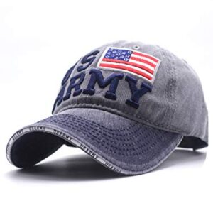 Anna-Kaci USA American Flag Hat for Men and Women US Army Letter Embroidered Color Block Washed Cotton Baseball Cap, Grey