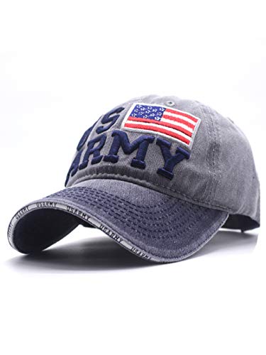 Anna-Kaci USA American Flag Hat for Men and Women US Army Letter Embroidered Color Block Washed Cotton Baseball Cap, Grey