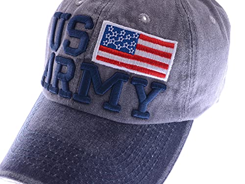 Anna-Kaci USA American Flag Hat for Men and Women US Army Letter Embroidered Color Block Washed Cotton Baseball Cap, Grey