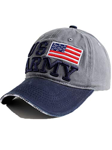 Anna-Kaci USA American Flag Hat for Men and Women US Army Letter Embroidered Color Block Washed Cotton Baseball Cap, Grey