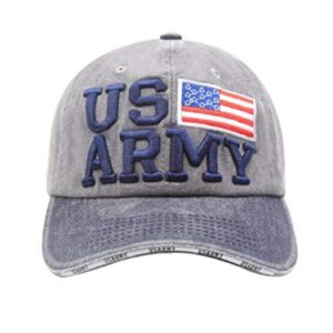 Anna-Kaci USA American Flag Hat for Men and Women US Army Letter Embroidered Color Block Washed Cotton Baseball Cap, Grey