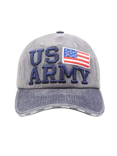 Anna-Kaci USA American Flag Hat for Men and Women US Army Letter Embroidered Color Block Washed Cotton Baseball Cap, Grey