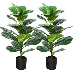 crosofmi artificial fiddle leaf fig tree 35 inch fake ficus lyrata plant with 28 leaves faux plants in pot for indoor outdoor house home office garden modern decoration perfect housewarming gift，2pack