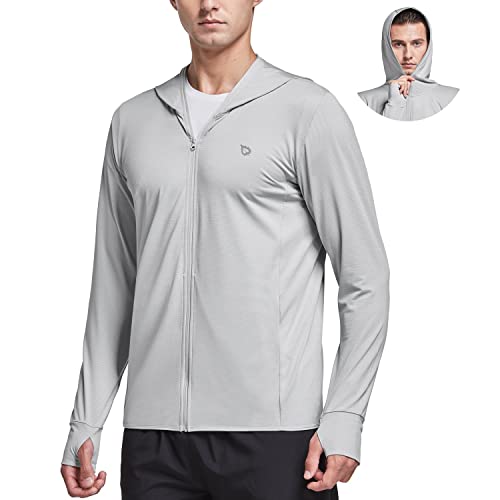 BALEAF Men's Long Sleeve Sun Shirts Hiking Fishing SPF UPF 50+ UV Protection Jackets Lightweight Quick Dry Cooling Outdoor Zip Up Light Grey 3XL