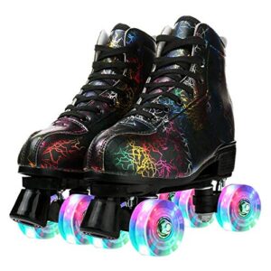 leafis, roller skates classic high-top for adult outdoor skating light-up four-wheel roller skates shiny roller skates for women (lightning black flash wheel,44), 44 us 9.5