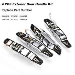 Exterior Chrome Door Handle 4 PCS Front Rear Driver & Passenger Compatible with 2007-2014 Cadillac Escalade Chevy Avalanche Silverado Suburban GMC Sierra Yukon OE # 20828258 22738721 25960525 22738722