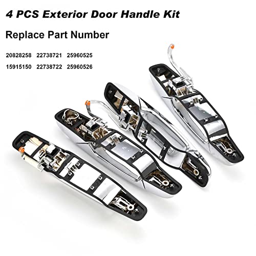 Exterior Chrome Door Handle 4 PCS Front Rear Driver & Passenger Compatible with 2007-2014 Cadillac Escalade Chevy Avalanche Silverado Suburban GMC Sierra Yukon OE # 20828258 22738721 25960525 22738722