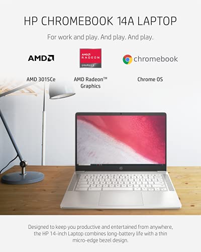 HP Chromebook 14a Laptop, AMD 3015Ce Processor, 4 GB RAM, 32 GB eMMC Storage, 14-inch FHD IPS Display, Google Chrome OS, Anti-glare Screen, Long-Battery Life (14a-nd0080nr, 2021, Ceramic White)