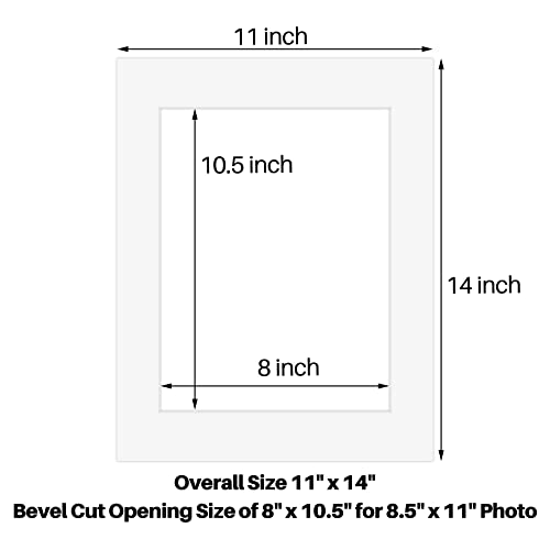 Golden State Art, Pack of 5 Acid Free Bevel Cut 4-Ply Thickness White Core Picture Mats for Photos (White, 11x14 for 8.5x11 Photo)