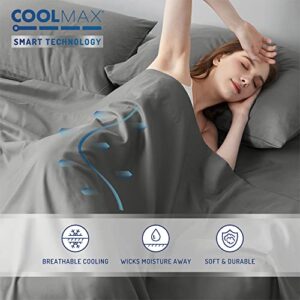 DEGREES OF COMFORT Coolmax Cooling Sheets | Queen Size Bed Sheet Set for Hot Sleepers | Soft Fabric with Deep Pocket, Grey-4PC