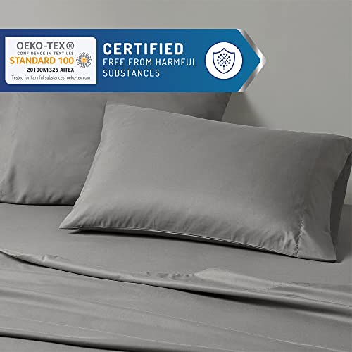 DEGREES OF COMFORT Coolmax Cooling Sheets | Queen Size Bed Sheet Set for Hot Sleepers | Soft Fabric with Deep Pocket, Grey-4PC