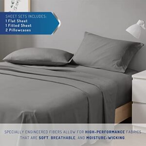 DEGREES OF COMFORT Coolmax Cooling Sheets | Queen Size Bed Sheet Set for Hot Sleepers | Soft Fabric with Deep Pocket, Grey-4PC