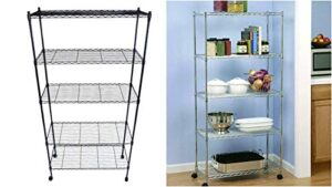 3091 – black - 5 tier shelf brackets wire metal shelving rack w/rolling storage – qq09