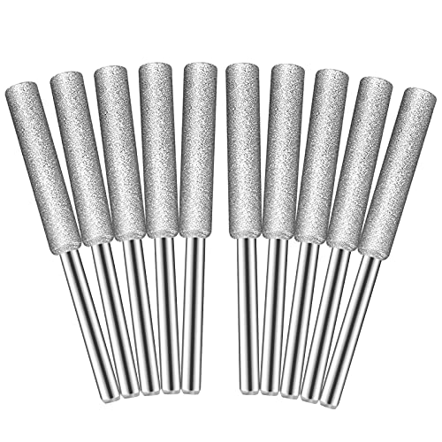 PRECIHW 10 Pack Chainsaw Sharpener Stone, Burr Grinding Stone File, Polishing Grinding Tool Grinding Bits for Chainsaw Sharpener, Grey, 3/16 Inch/ 4.8 mm