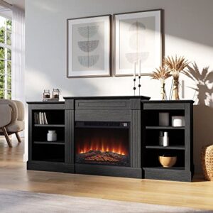 della electric faux fireplace tv stand heater, entertainment center with built-in bookshelves and cabinets, remote control and enhanced log display - gray