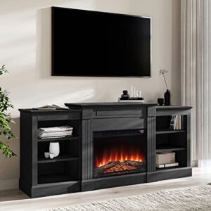 Della Electric Faux Fireplace TV Stand Heater, Entertainment Center with Built-In Bookshelves and Cabinets, Remote Control and Enhanced Log Display - Gray