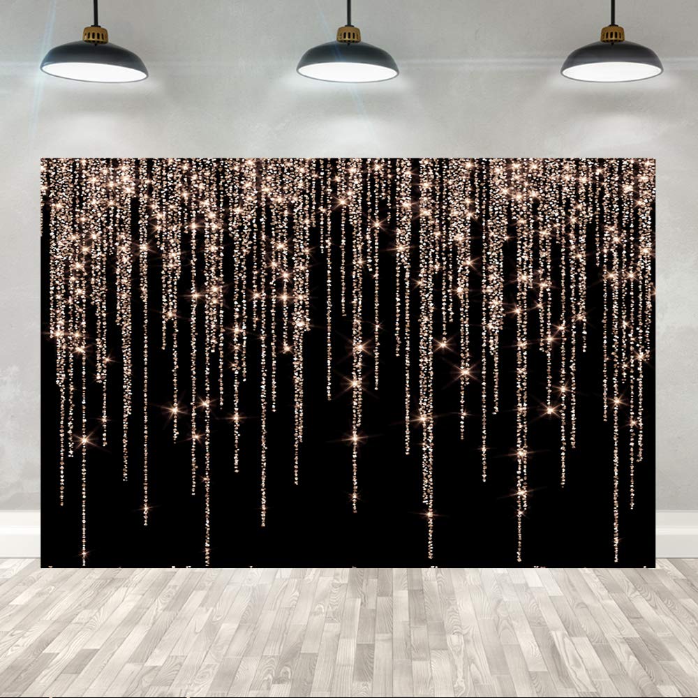 Ticuenicoa 5×3ft Bokeh No Glitter Tassel Curtain Rose Gold Backdrop Black Rose Pink Golden Bokeh Girls Birthday Photography Background Sweet 16 18 21th 30th Women Birthday Party Banner Decorations