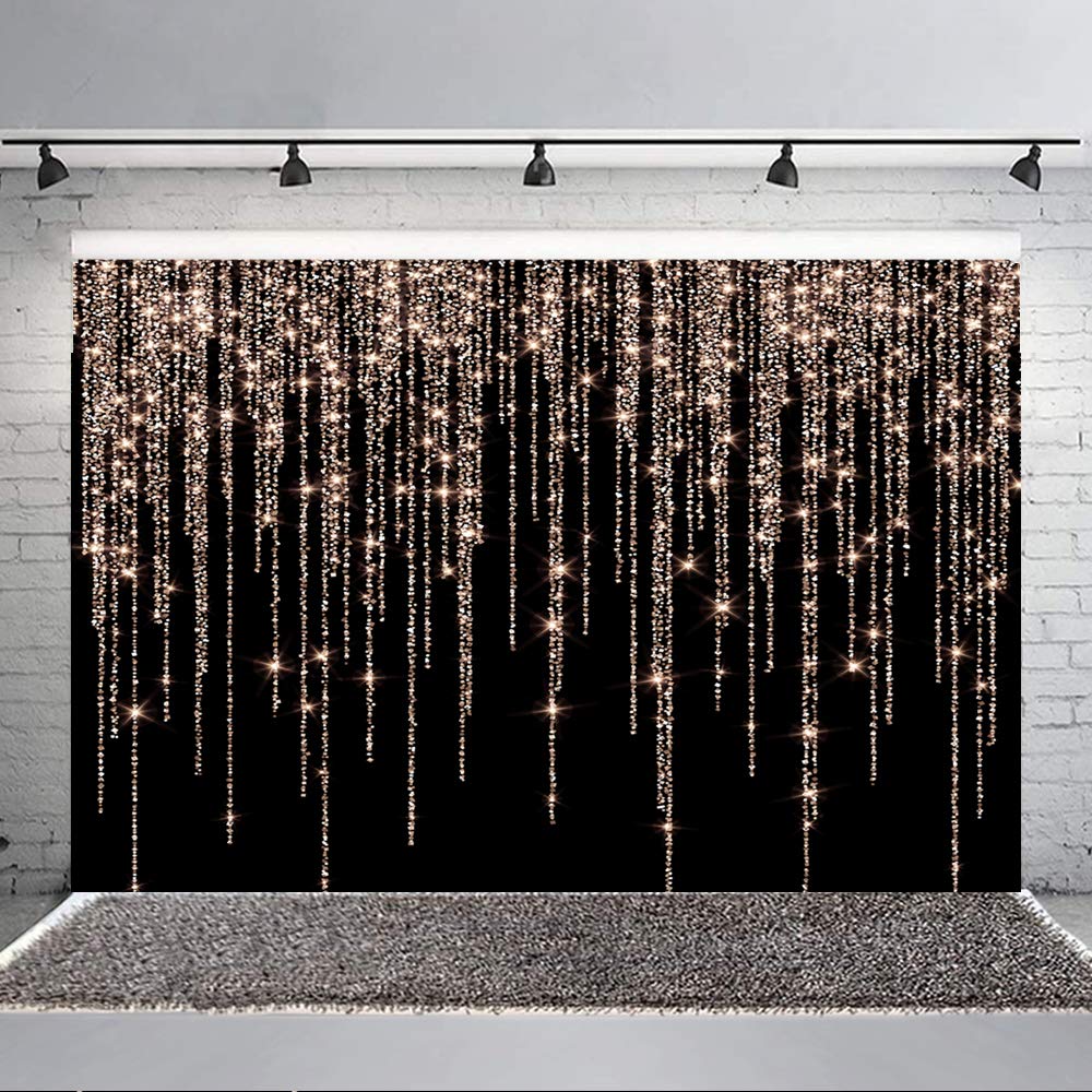 Ticuenicoa 5×3ft Bokeh No Glitter Tassel Curtain Rose Gold Backdrop Black Rose Pink Golden Bokeh Girls Birthday Photography Background Sweet 16 18 21th 30th Women Birthday Party Banner Decorations