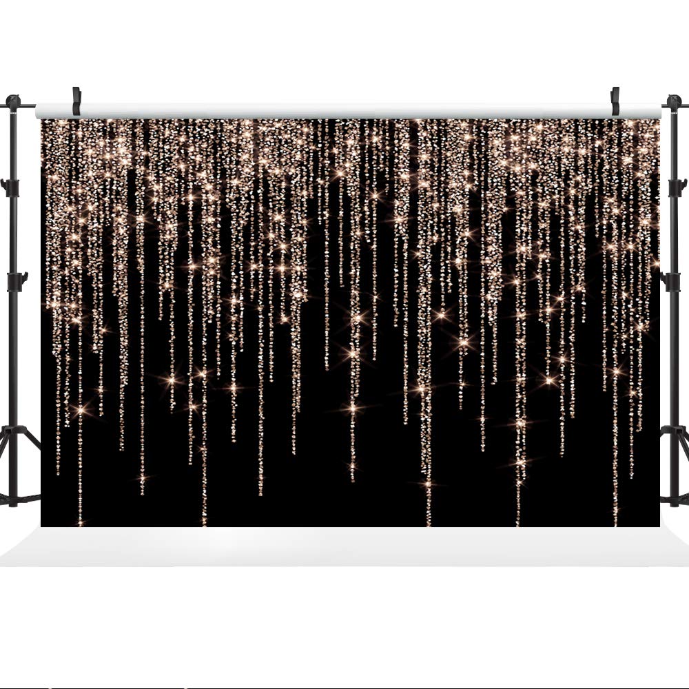 Ticuenicoa 5×3ft Bokeh No Glitter Tassel Curtain Rose Gold Backdrop Black Rose Pink Golden Bokeh Girls Birthday Photography Background Sweet 16 18 21th 30th Women Birthday Party Banner Decorations