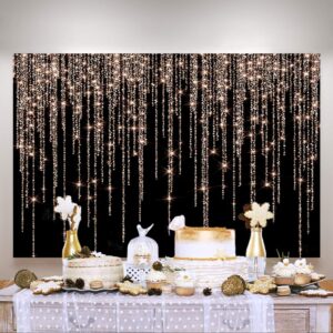 Ticuenicoa 5×3ft Bokeh No Glitter Tassel Curtain Rose Gold Backdrop Black Rose Pink Golden Bokeh Girls Birthday Photography Background Sweet 16 18 21th 30th Women Birthday Party Banner Decorations