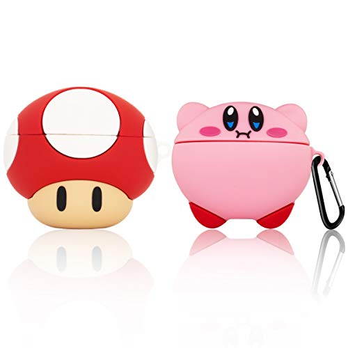 [2 Pack] TOLUOHU Case for Airpods Pro,3D Cute Cartoon Funny Anime Character for Girls Boys Kids Teens Women,Shockproof Soft Silicone Case with Keychain(New Star Kabi+Mushroom)